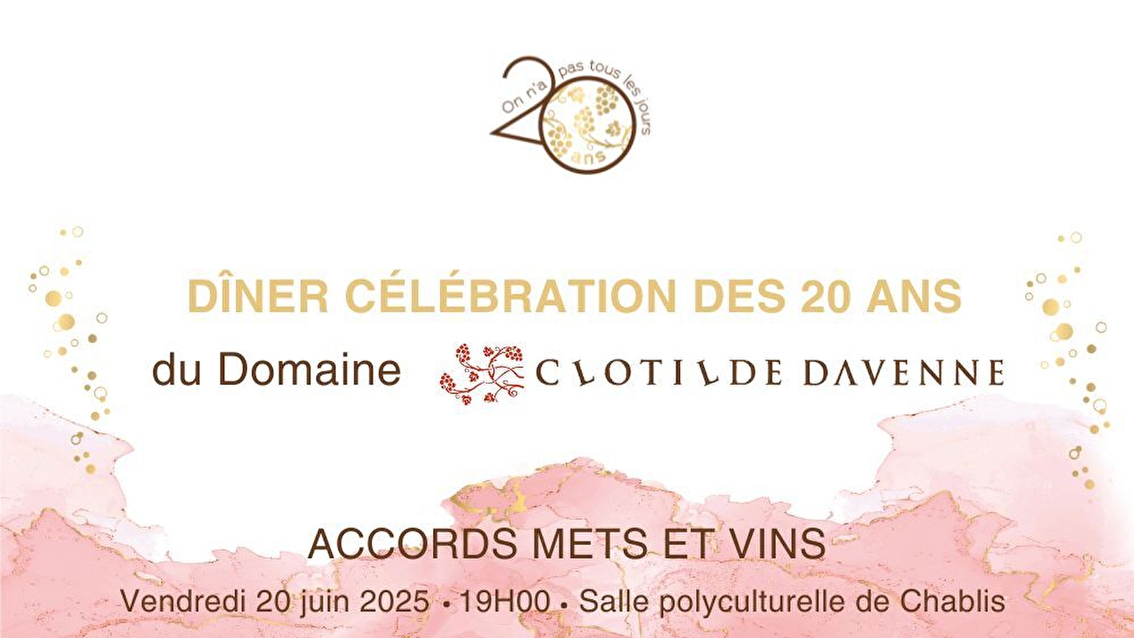 Dîner célébration des 20 ans du Domaine Clotilde Davenne
