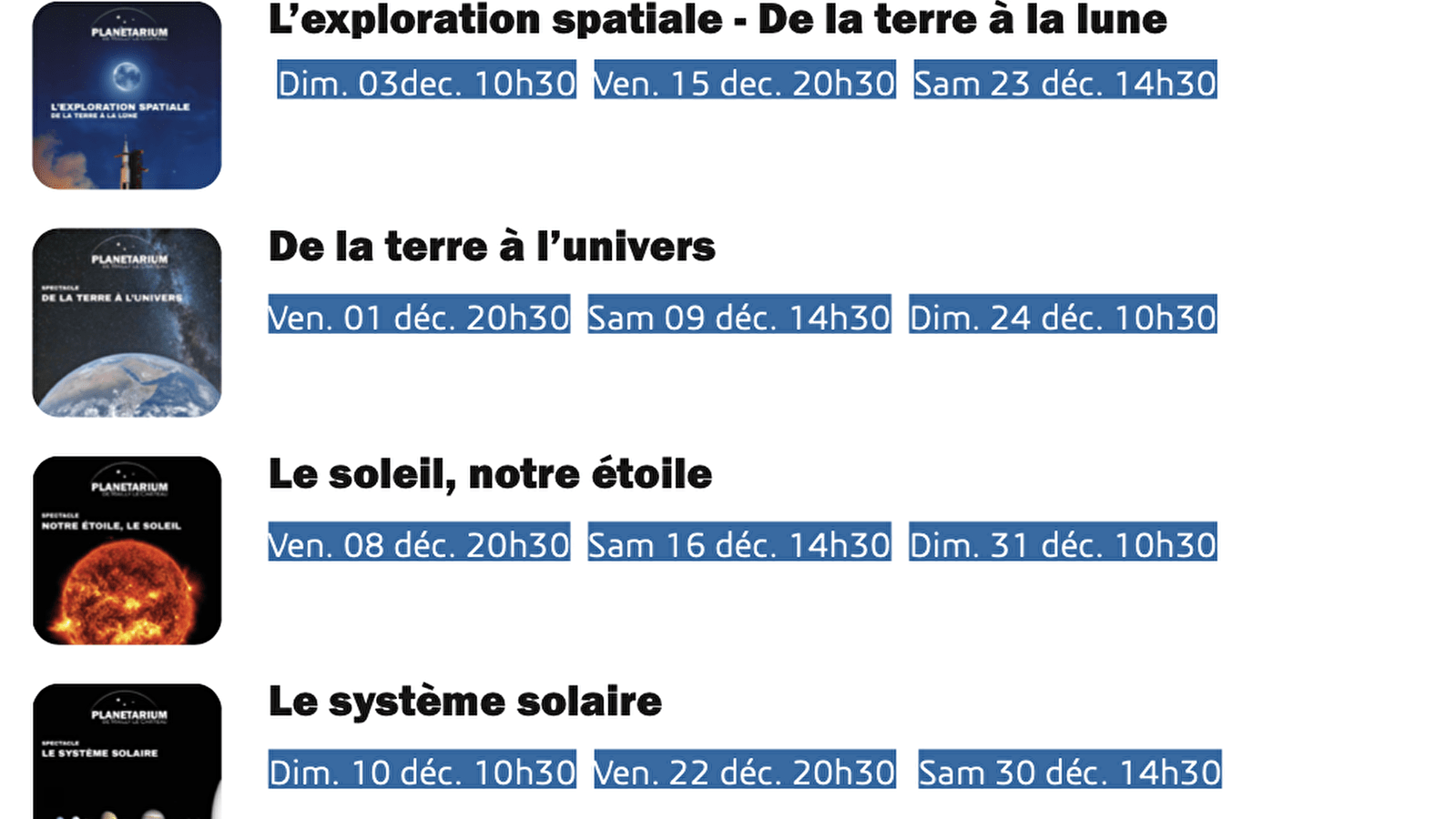 Programme Planétarium