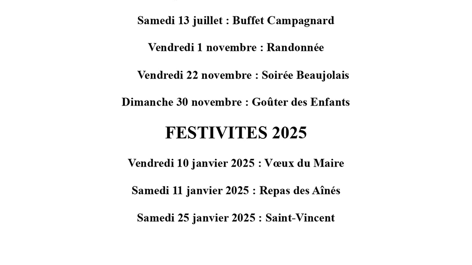 Festivités 2024 et 2025