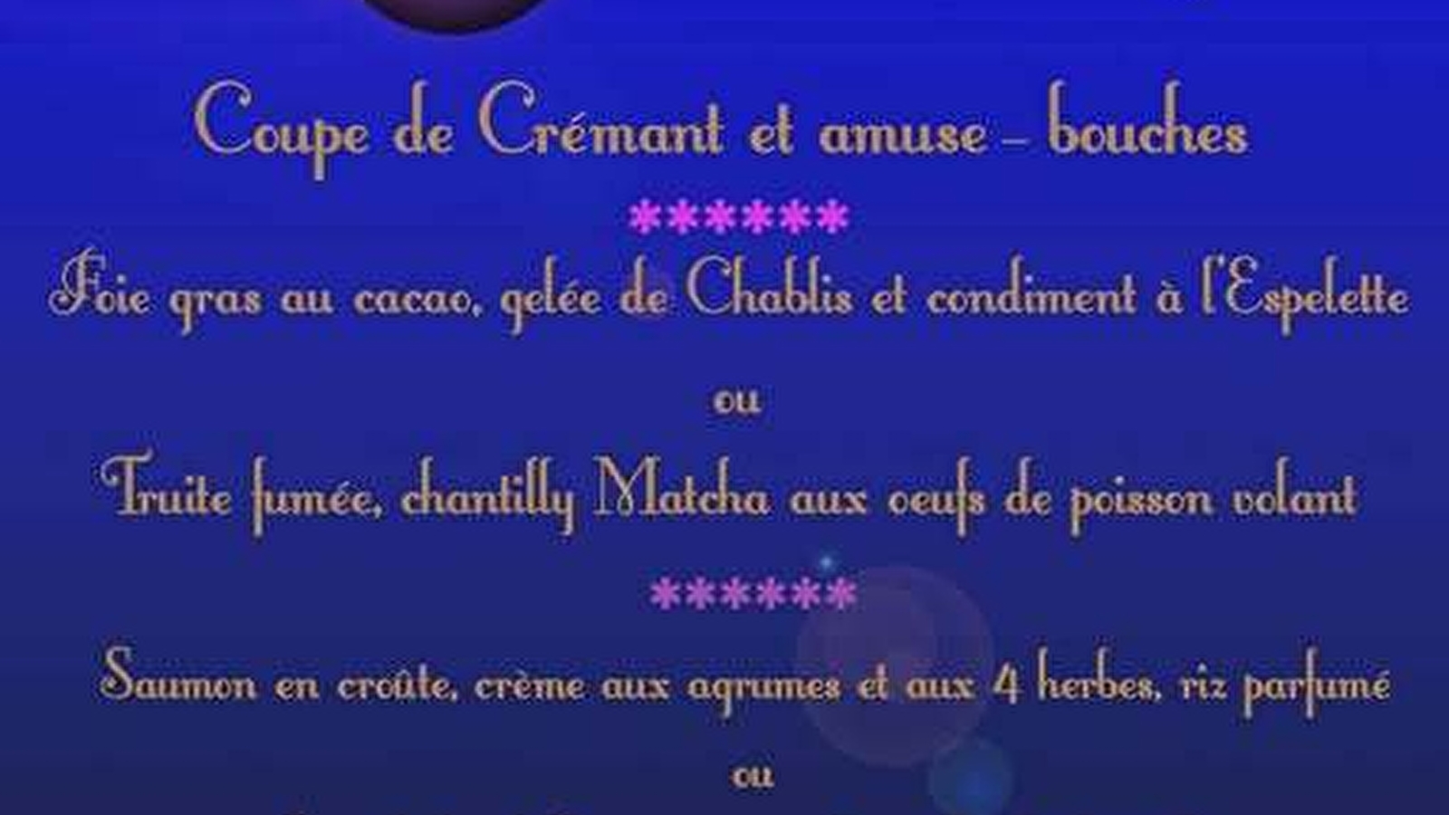 menu saint-Sylvestre