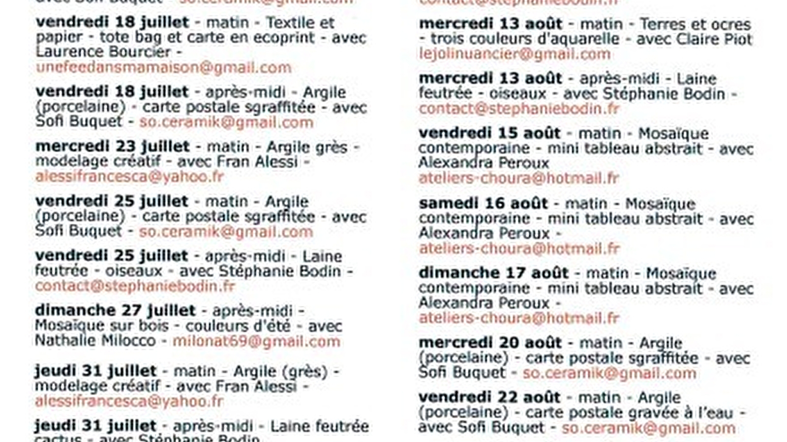Les ateliers Estivale d'été 